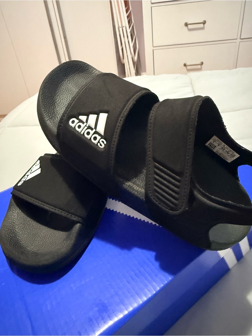 adidas Kids Black Double-Strap Slide Sandals